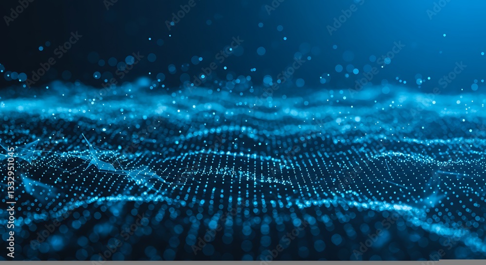 Poster abstract data visualization flowing blue network 3d rendered