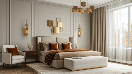 Luxurious Beige and Gold Master Bedroom Interior Design