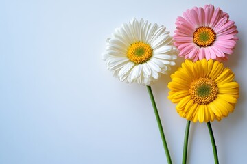 Obraz premium Colorful and beautiful flowers in a minimalist white space, ideal for a wallpaper concept