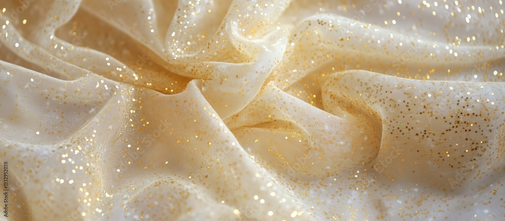 Aufkleber shimmering golden fabric with sparkling sequins and soft drapery texture