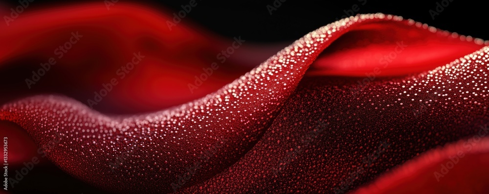 Poster red fabric texture with shimmering droplets creating a luxurious and elegant appearance