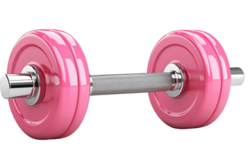 Pink dumbbell with silver handle isolated on transparent background