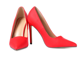 Beautiful red high heeled shoes isolated on white