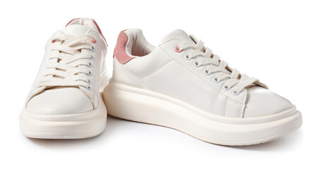 Pair of stylish sneakers isolated on white. Sportive shoes