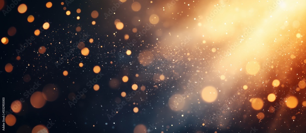 Poster golden bokeh lights and particles creating a dreamy background effect