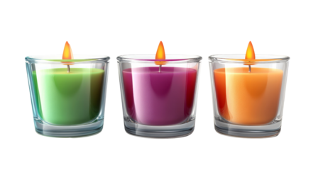 Set of candle in glass holder isolated on transparent background.