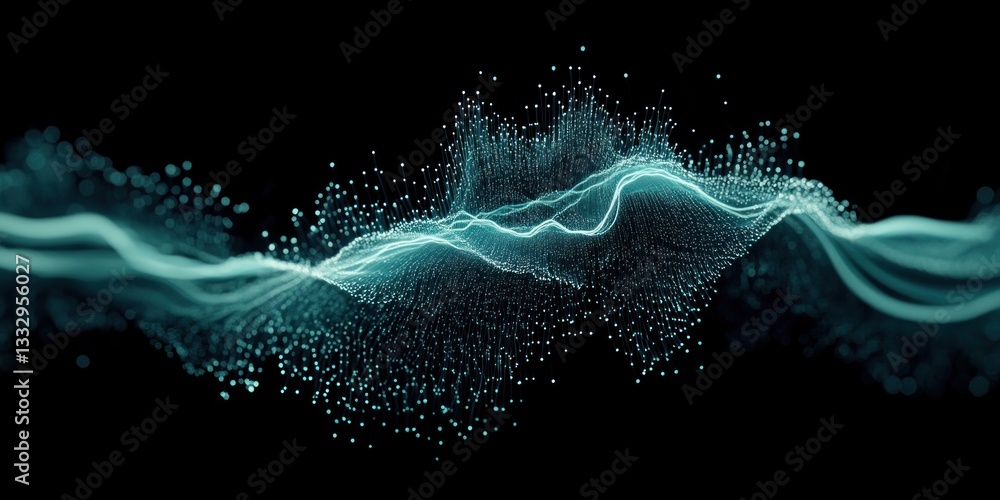 Poster a mesmerizing representation of wave function collapse showcases particles in dynamic movement, reve