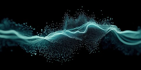 A mesmerizing representation of wave function collapse showcases particles in dynamic movement, revealing the essence of quantum mechanics
