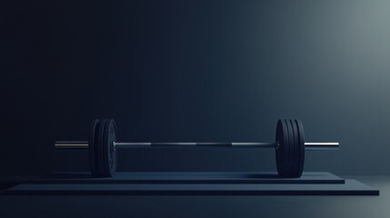 Weightlifting Equipment in Minimalist Setting Barbell with Plates on a Dark Background for Fit