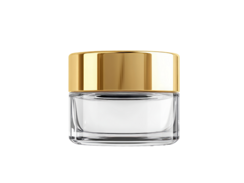 cosmetic container with gold lid isolated on transparent background.