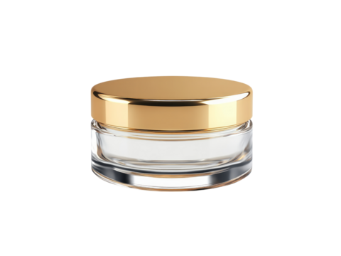 cosmetic container with gold lid isolated on transparent background.