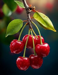 Grappes de cerises sur une branche de cerisier