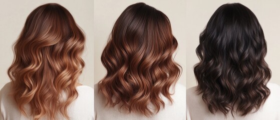 Fototapeta premium A woman showcases her vibrant hair in three different shades