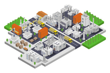 Industrial buildings composition isometric