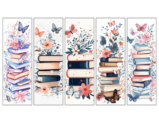 Beautiful bookmarks for book lovers, set of 5, decorative design, size of bookmarks 2x6 inch, illistration, love to read, Beautiful Colorful Floral  and Butterfly Bookmarks for Book Lovers