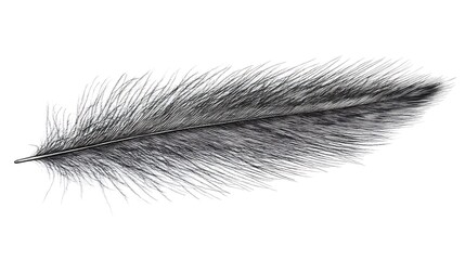 Obraz premium A single black feather isolated on a bright white background