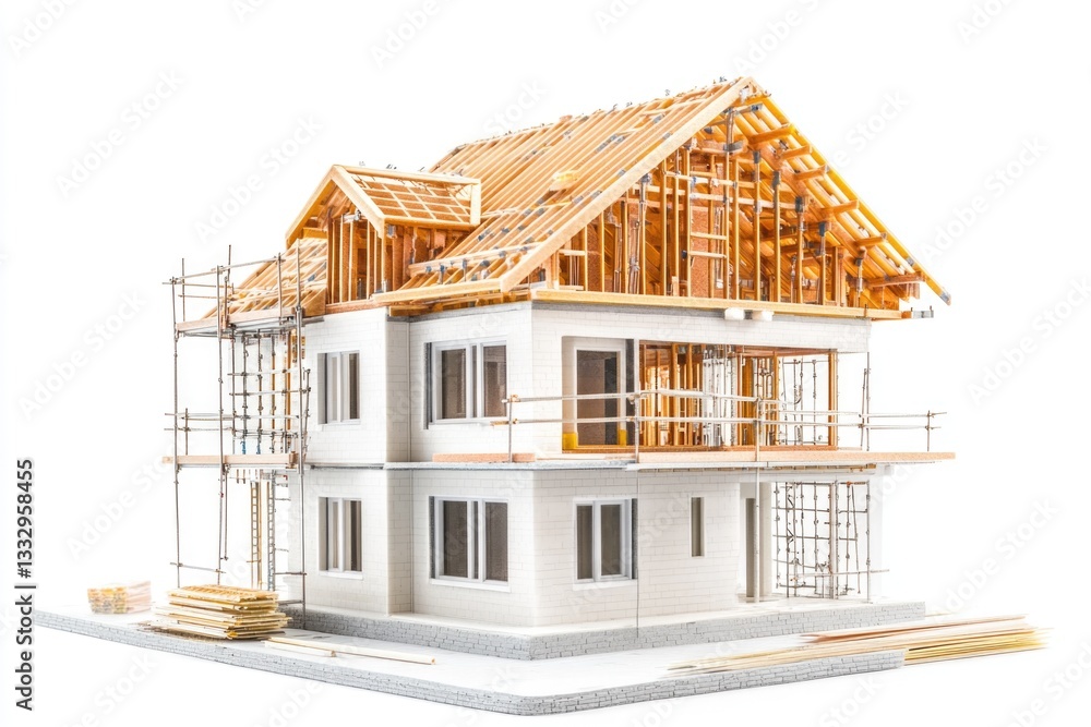Poster a model of a house under construction with various stages of building progress