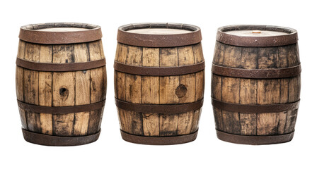 Set of old wooden barrel isolated on transparent background.