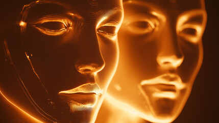 Technological Harmony: Artificial Intelligence Sculpture with Futuristic Shapes and Golden Lighting that Represents the Convergence Between Art, Technology and Innovation &ndash; Generative AI