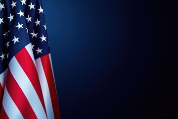 Close up shot of an American flag on a blue background, suitable for patriotic and national themes