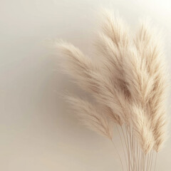 Dried pampas grass against a beige wall in a minimalist boho style setting