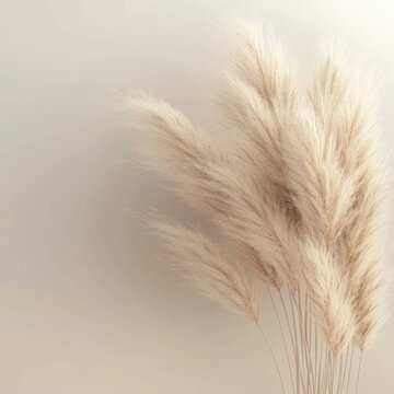 Fototapeta Dried pampas grass against a beige wall in a minimalist boho style setting