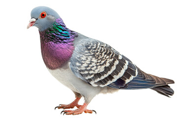Elegant pigeon with iridescent neck feathers, cut out transparent