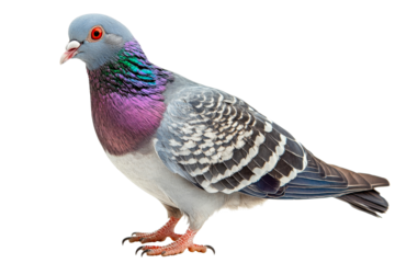 Elegant pigeon with iridescent neck feathers, cut out transparent