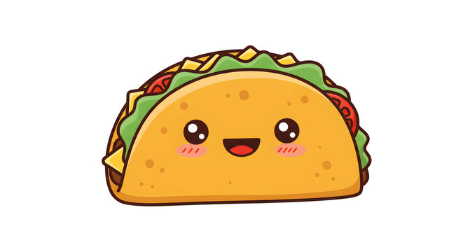 Adorable cartoon taco with a friendly face, isolated on a white background