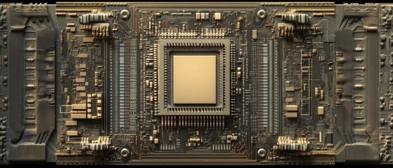 A detailed view of a computer motherboard, ideal for technology-related projects or education