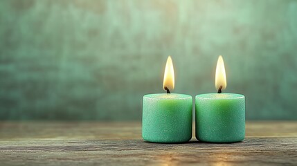Two Teal Glitter Candles on Rustic Wood