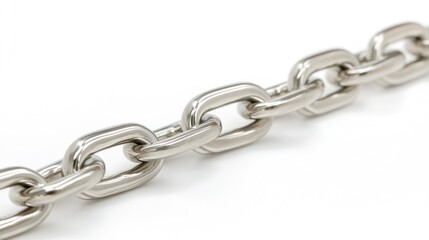 Obraz premium Close-up of a shiny silver chain on a white background.