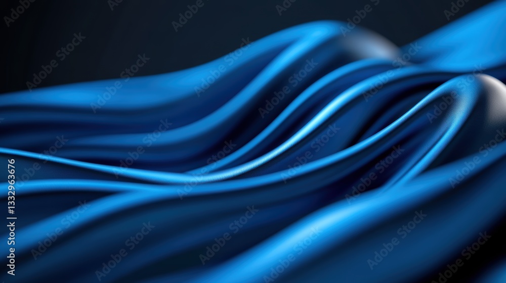 Poster smooth flowing blue fabric waves with elegant texture and dynamic lighting