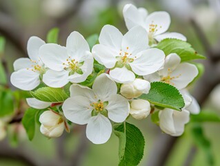 Obraz premium Floral Spring Illustration Highlighting Peach, White, and Blue Blossoms