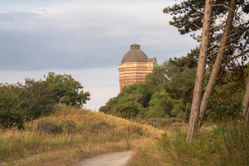 View on the monumental Water Tower of Scheveningen in the dunes