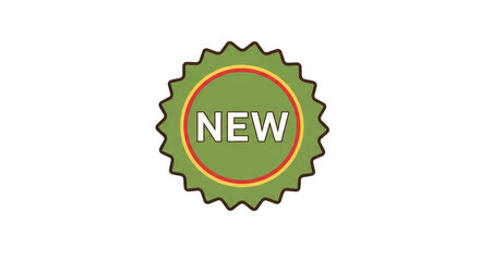 Isolated 'NEW' Badge with a Green Scalloped Edge, Announcing Product Arrivals, Promotions, and Special Offers