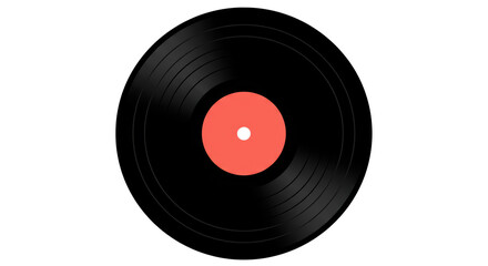 Fototapeta premium Isolated Black Vinyl Record with Red Label: Signifying Music, Entertainment, and DJ Culture with Retro Style