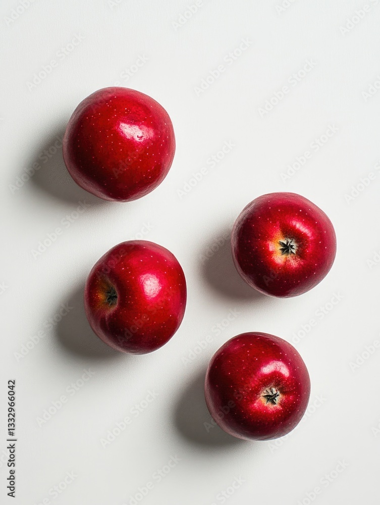 Poster a still life image of a group of red apples arranged on a white table
