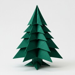 Obraz premium Green Origami Christmas Tree on White Background Festive Holiday Decor