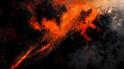 Volcanic fury, erupting lava threads and molten ground texture close-up. Subterranean Threads. Illustration
