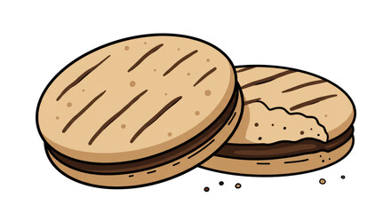 Isolated Pair of Chocolate Alfajores Cookies: Hand-Drawn Illustration of Traditional South American Treat