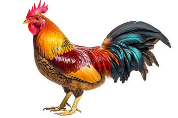 Fototapeta premium Colorful Rooster with Vivid Feathers Poses, cut out transparent