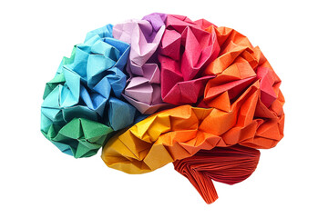 Origami brain, human intellect model, paper folding, creative artwork, cut out transparent