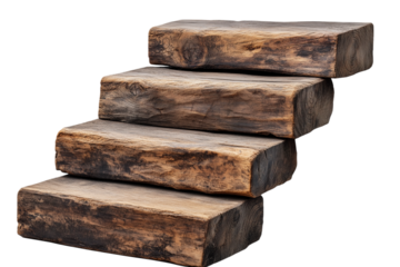 Stack of wooden blocks like stairs on transparent background