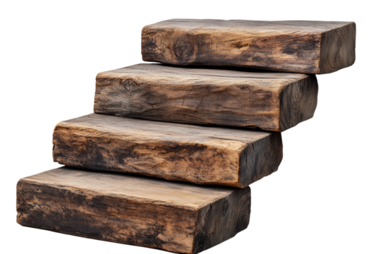 Stack of wooden blocks like stairs on transparent background