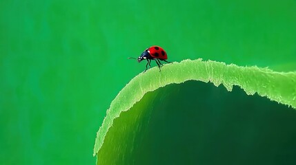 Fototapeta premium Ladybug on a green leaf edge.