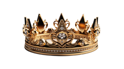 Golden Royal Crown Sparkling Diamonds, Luxury Diadem for King and Queen.
