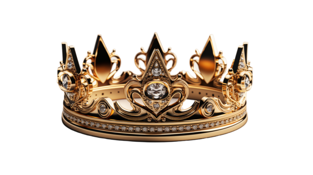 Golden Royal Crown Sparkling Diamonds, Luxury Diadem for King and Queen.