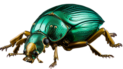 Emerald Green Beetle Metallic Insect Art, Gold Accents for Luxury Nature Design.