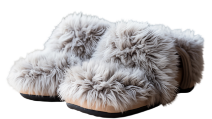 Grey Winter Slippers Soft and Fluffy, Cozy Bedroom Footwear for Home Comfort.
